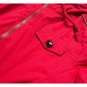 Krátka červená bunda parka s kapucňou (TLR335) odcienie czerwieni S (36)
