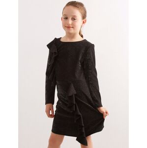 Detské čierne brokátové šaty s volánmi 152