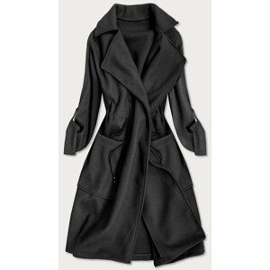 Voľný čierny dámsky kabát s klopami (20536) černá jedna velikost
