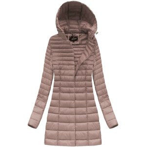 Dlhšie prešívaná bunda v staroružovej farbe s kapucňou (7240) Růžová S (36)