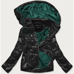 Krátka čierno / zelená dámska bunda s farebnou kapucňou (BH2005BIG) zielony 48