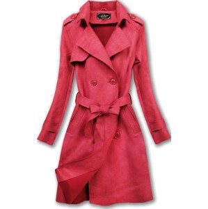 Červený dvojradový semišový kabát (6003) czerwony S (36)