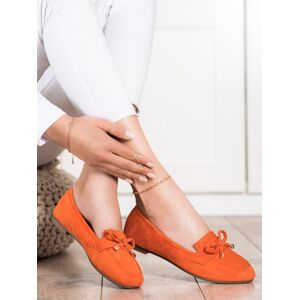 Trendy dámske oranžové mokasíny bez podpätku 39