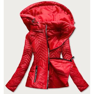 Krátka červená dámska prešívaná bunda s kapucňou (B9566) Červená XXL (44)