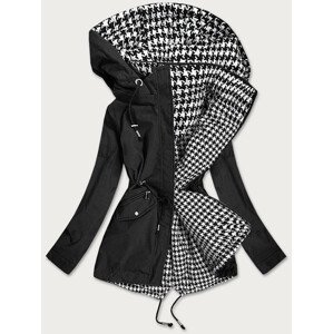 Čierno-pepito dámska dvojradová bunda s kapucňou (B9761) biela