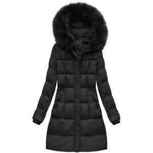 Čierna dámska zimná bunda s kapucňou (7757)
