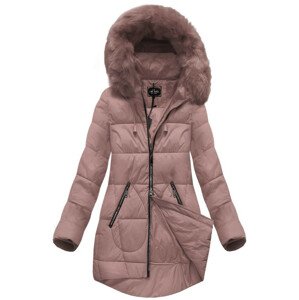 Ružová dámska zimná bunda s kapucňou (7703BIG) Růžová 52