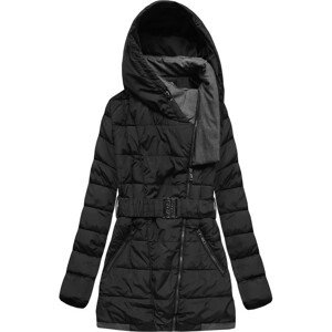 Čierna dámska bunda s kapucňou a opaskom (YB929) černá 46