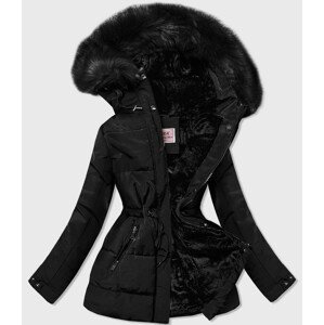 Čierna dámska zimná bunda s čiernou kožušinou (W560) černá XXL (44)