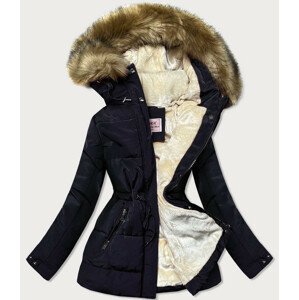 Tmavomodrá dámska zimná bunda s kožušinou (W560) tmavěmodrá XXL (44)
