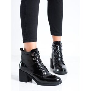 Štýlové dámske čierne členkové topánky na širokom podpätku 40