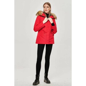 Červená dámska zimná bunda s kapucňou (J9-066) Červená S (36)