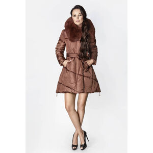 Hnedý dámsky zimný kabát s kožušinou (008) brązowy S (36)