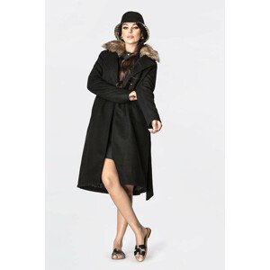 Čierny dámsky kabát s kožušinou (SASKIA) odcienie czerni S (36)