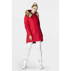 Červená dámska zimná bunda s kapucňou (J9-065) Červená S (36)