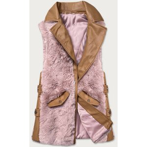 Elegantná vesta z karamelovo ružovej ekokože a kožušiny (BR9592-51022) Růžová S (36)