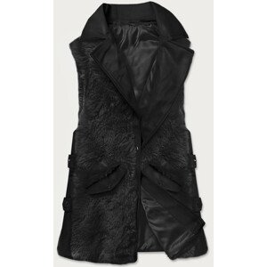 Elegantná čierna vesta z ekokože a kožušiny (BR9592-101) černá S (36)