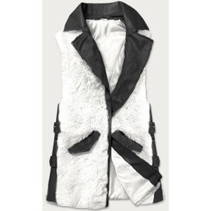 Elegantná čierno-biela vesta z ekokože a kožušiny (BR9592-2601) biały S (36)