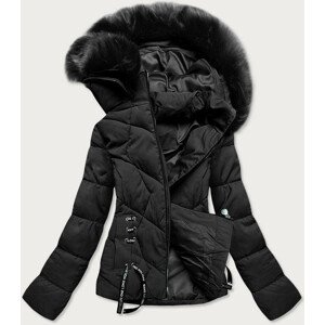 Dámska krátka čierna zimná bunda s kapucňou (H1021-01) čierna S (36)
