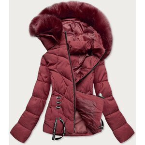 Krátka dámska zimná bunda vo vínovej farbe s kapucňou (H1021-67) Červená XXL (44)
