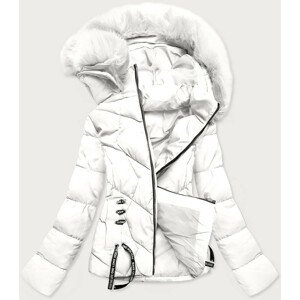 Krátka biela dámska zimná bunda s kapucňou (H1021-82) biały S (36)