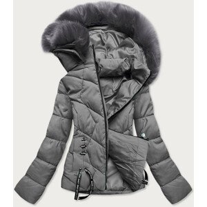 Dámska krátka sivá zimná bunda s kapucňou (H1021-09) šedá S (36)