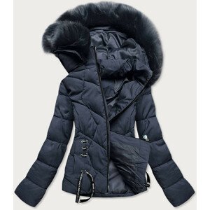 Tmavomodrá dámska krátka zimná bunda s kapucňou (H1021-02) tmavěmodrá XXL (44)
