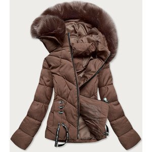 Dámska krátka hnedá zimná bunda s kapucňou (H1021-83) Hnědá S (36)