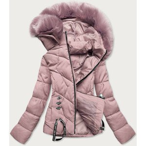 Svetloružová dámska krátka zimná bunda s kapucňou (H1021-52) różowy L (40)
