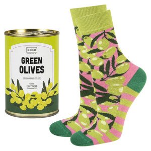 Dámske ponožky SOXO GOOD STUFF Olives in a can zelená / ružová 35-40