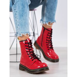 Krásne červené dámske členkové topánky na plochom podpätku 36