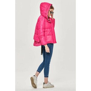 Krátka ružová dámska zimná bunda s kapucňou (JIN211) Růžová S (36)