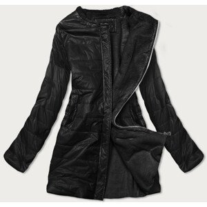 Čierna dámska bunda s mechovitým kožúškom pre prechodné obdobie (M-1733) černá S (36)