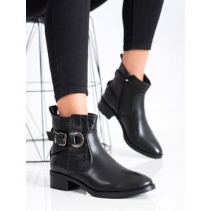 Jedinečné dámske členkové topánky čiernej farby na širokom podpätku 36
