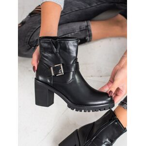 Moderné čierne členkové topánky pre ženy na širokom podpätku 39