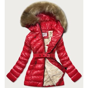 Lesklá červená zimná bunda s mechovitým kožušinkou (W674) Červená S (36)