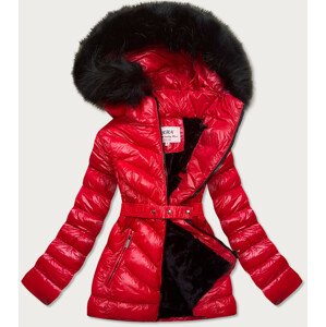 Červená lesklá zimná bunda s mechovitým kožušinkou (W673) Červená XXL (44)