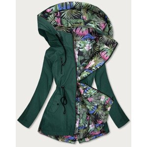 Obojstranná dámska bunda zelená / vzor s listami s kapucňou (SS65) zelená 52