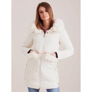 Dámska zimná bunda s kožušinou ecru XL