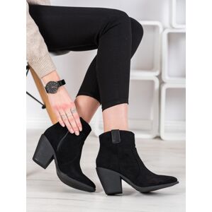 Dizajnové čierne členkové topánky dámske na širokom podpätku 38