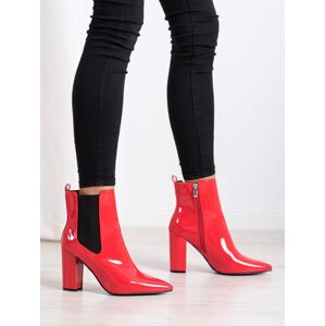 Exkluzívny členkové topánky červené dámske na širokom podpätku 41