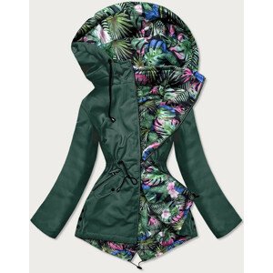 Zelená / so vzorom listov obojstranná dámska bunda s kapucňou (SS62) zelená 46