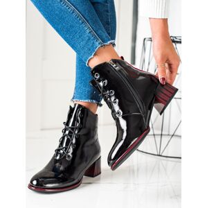 Luxusné čierne členkové topánky dámske na širokom podpätku 38