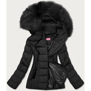 Tenká čierna dámska zimná bunda s kapucňou (8943-A)