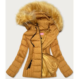 Tenká žltá dámska zimná bunda s kapucňou (8943-C) Žlutá XXL (44)