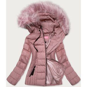 Tenká dámska zimná bunda vo špinavo ružovej farbe s kapucňou (8943-R) Růžová S (36)