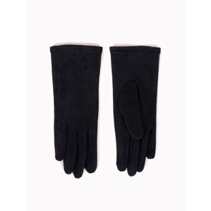 Dámske rukavice YO! RS-073 / 5P Čierne, ozdobné kamienky zmes farieb 24 cm