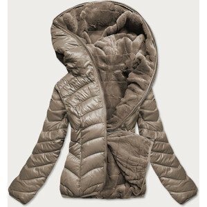 Obojstranná krátka dámska zimná bunda v kakaovej farbe (M832X) Béžová S (36)