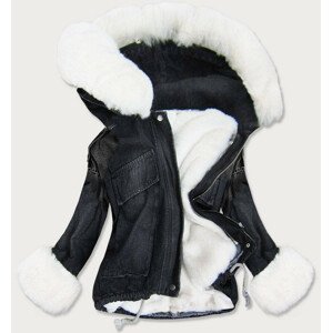 Čierno-biela dámska džínsová bunda s kožušinovou podšívkou (9023 #) 54