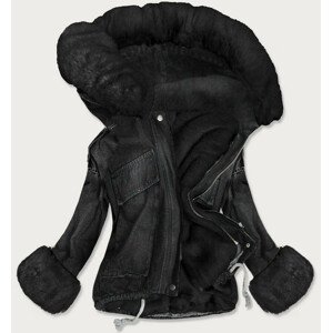 Čierna dámska džínsová bunda s kožušinovou podšívkou (9023 #) černá 52